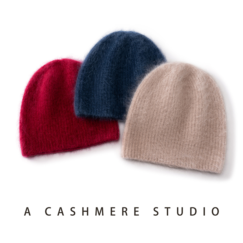 纯山羊绒拉绒纯色帽子男女