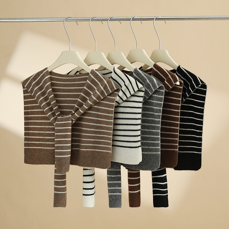 山羊绒条纹披肩女针织高端春秋夏季空调防护针织斗篷搭肩外搭配裙