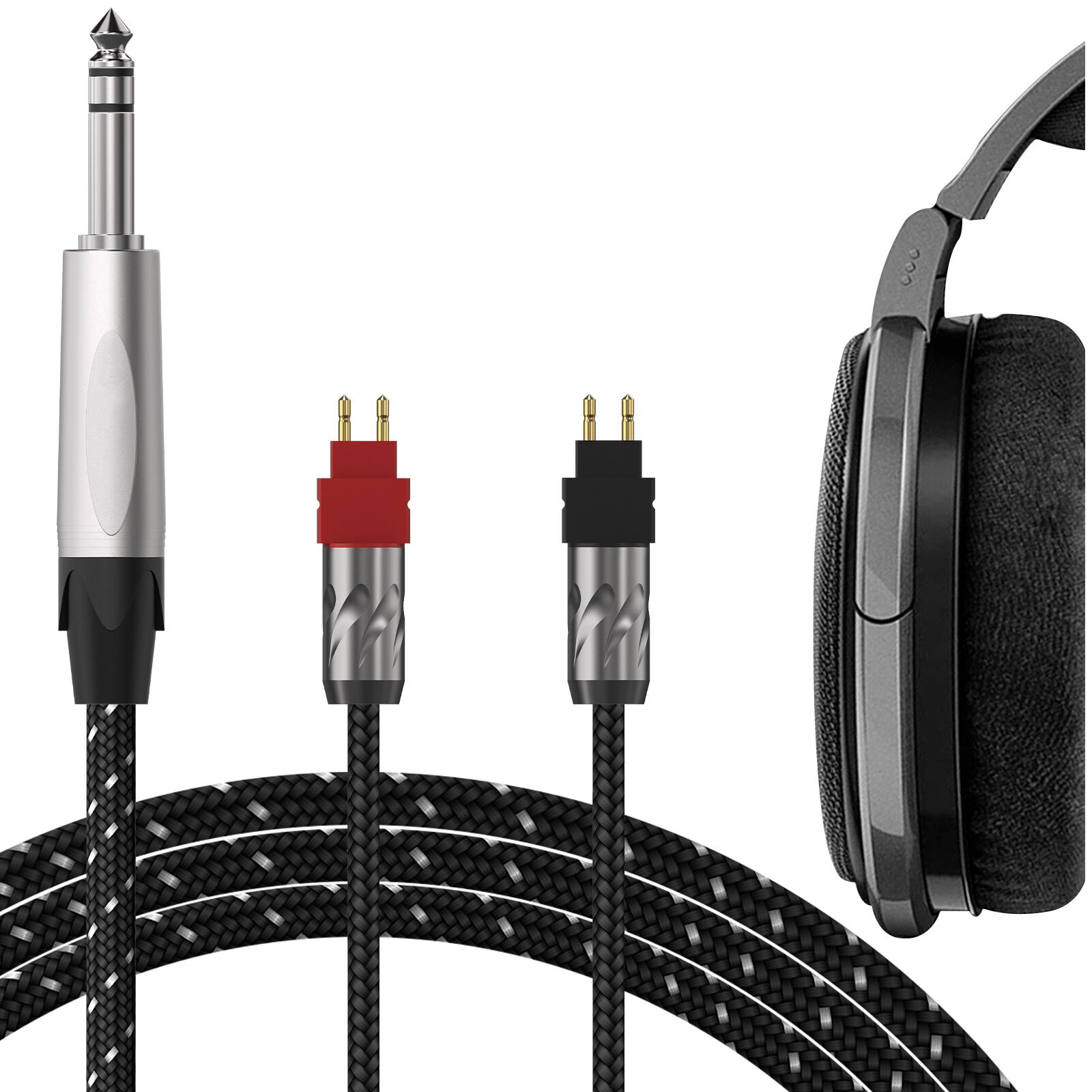 Geekria极客悦耳适用Sennheiser HD600系列6.35对双针耳机升级线