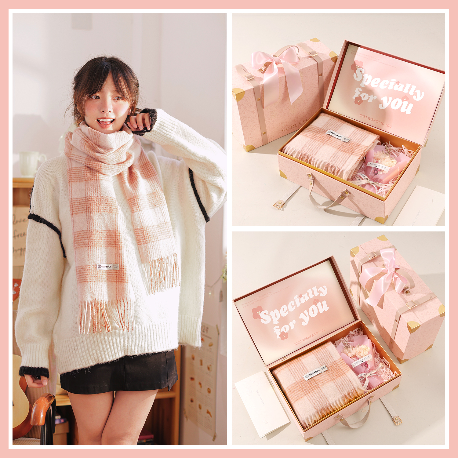 生日礼物女生高级感羊毛围巾礼盒