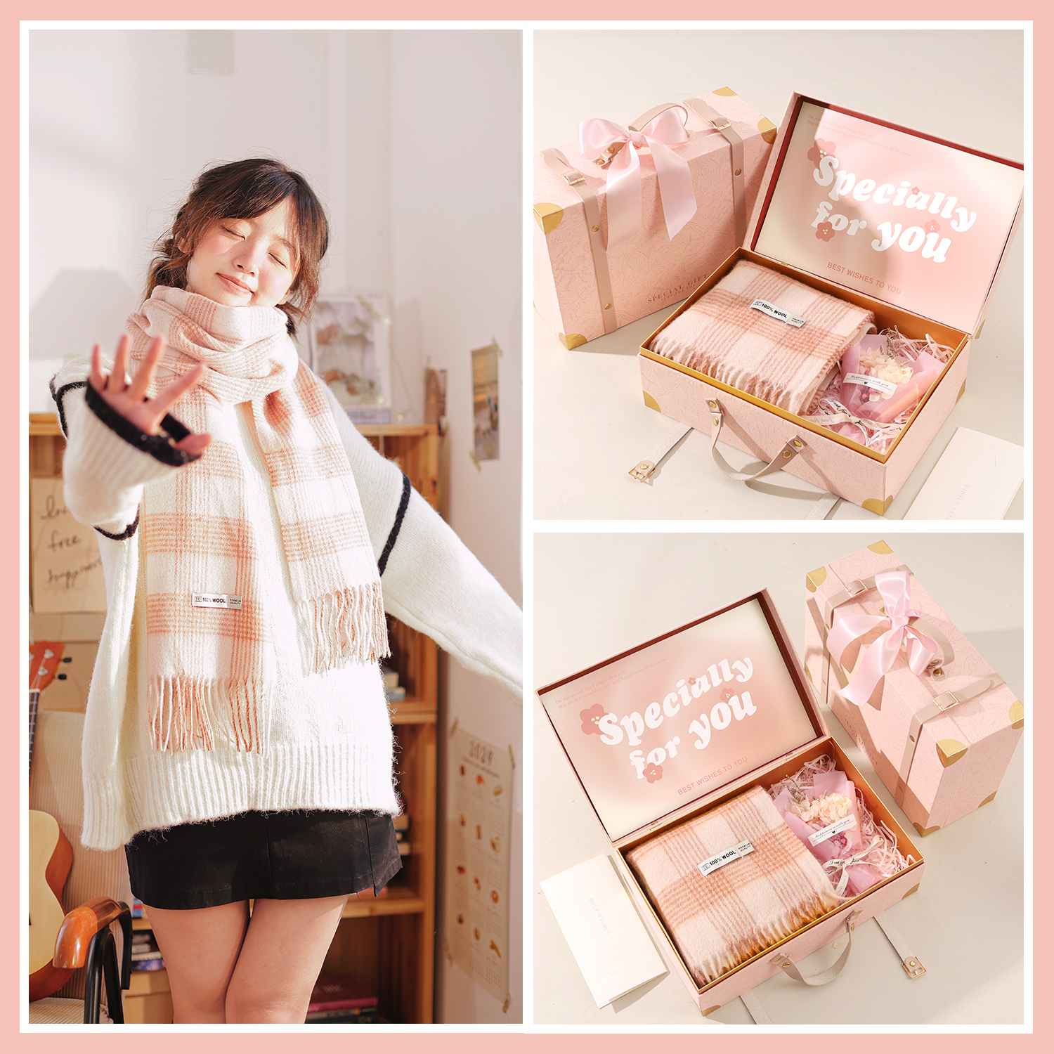 生日礼物女生高级感羊毛围巾礼盒