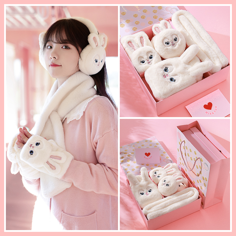 手套女士冬季御寒保暖棉半指可爱冬天生日礼物女生送给女友女朋友