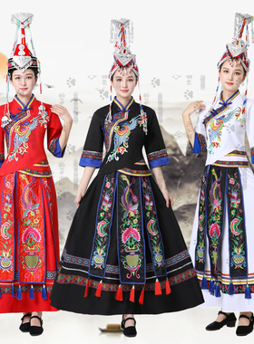 少数民族畲族服装女演出服凤凰刺绣凤冠头饰舞蹈表演服秋冬季长款