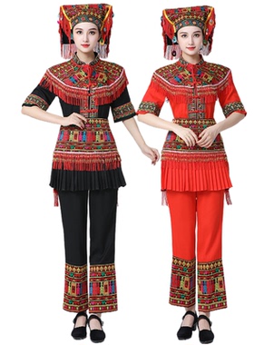 新款黑色红色瑶族服饰土家族少数民族云南彝族女舞蹈演出服服装女