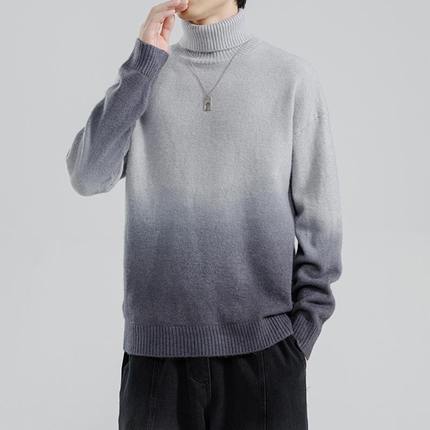 高领毛衣男士秋冬季韩版加厚保暖翻领打底衫扎染渐变色内搭针织衫