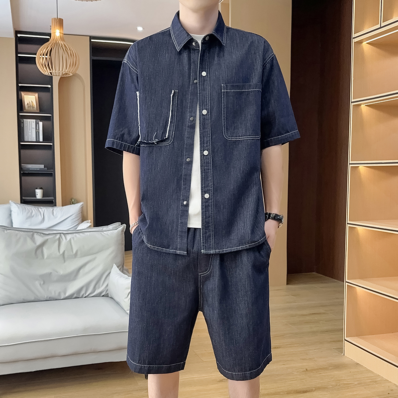 夏季高端牛仔套装男时尚
