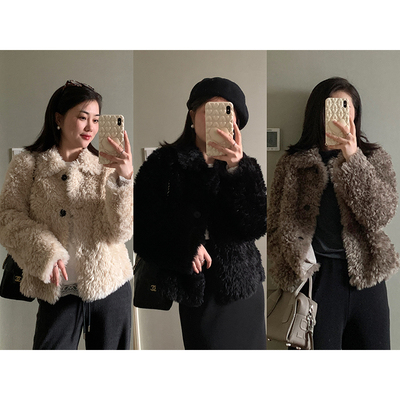 【现货款】花总吖  秋冬新款环保仿皮草皮毛一体外套小版纯色外套