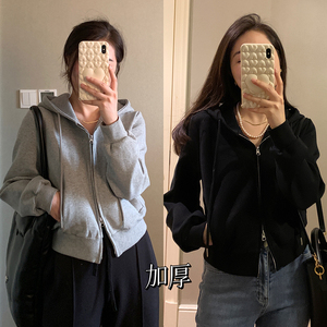 花总吖  2024冬季新款运动休闲风连帽拉链短款女士百搭肯豆卫衣