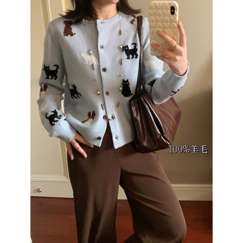 【现货款】花总吖 初秋款韩系趣味猫猫狗狗针织动物图案羊毛开衫,女装/女士精品,毛衣,淘宝优惠券,粉丝福利购,淘宝优惠卷