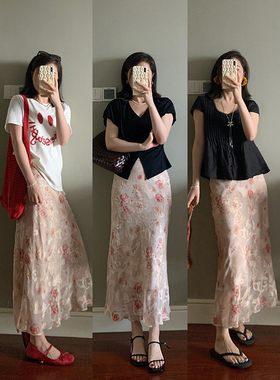 【现货款】花总吖【玫瑰故事3.0】气质提花印花半身裙R425Q02909-