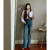 牛仔喇叭裤 复古蓝弹力窄版 女四季 款 花总吖 人鱼线牛仔裤 2026春季