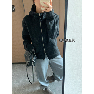 花总吖 秋冬新款韩系杂花色羊毛加厚加绒连帽卫衣双拉链合体卫衣