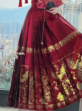 梨花棠凤鸾马面裙套装原创重工刺绣红色新中式汉服改良国风女明制