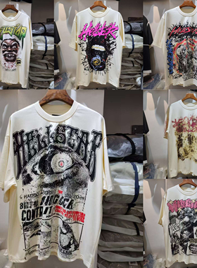 2025夏季新款美式潮牌地狱之星HELLSTAR满印vintage宽松短袖T恤男