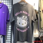 新款 潮牌 卡通hello kitty猫咪印花水洗做旧男女短袖 T恤 2020夏季