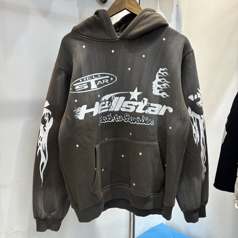 fgss2025秋冬新款美式潮牌地狱之星复古水泥印花男女加绒卫衣外套