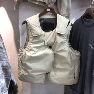 范丞丞Travis同款秋冬高街个性拼接拉链可拆卸宽松棉服无袖马甲