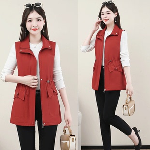 春秋女士马甲外套2025秋季新款中年妈妈休闲无袖坎肩抽绳收腰马夹