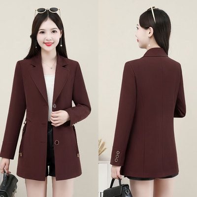 长袖翻领中长款气质减龄西装外套