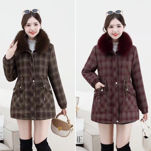 2025新款冬季毛领保暖大衣女中长款加绒加厚洋气妈妈毛呢外套棉衣