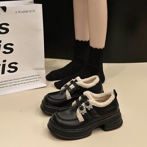 哆咪主义英伦风加绒保暖小皮鞋女2023秋冬新款舒适百搭厚底乐福鞋
