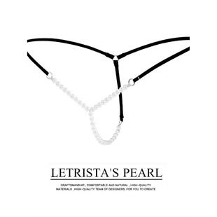 低腰三角内裤女丁字裤学生小内内少女带珍珠蕾丝开档大码少妇勒阴