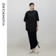 ZHUCHONGYUN2024夏新款 黑色时尚 简约抽绳设计直筒针织半身裙