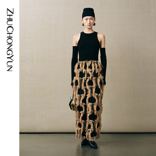 连衣裙 圆领新中式 ZHUCHONGYUN2025秋新款 流苏提花无袖