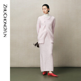 ZHUCHONGYUN2025冬新款 针织半裙平整腰头裙子 修身