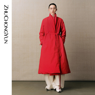 双层门襟红色配腰带羽绒服 ZHUCHONGYUN冬季 新年系列