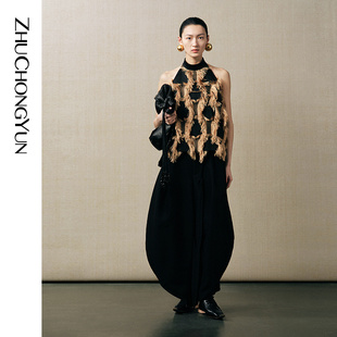 挂脖吊带上衣 垂坠流苏提花无袖 ZHUCHONGYUN2025秋新款 东方新中式