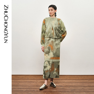 优雅诗意提花抽绳棉质针织外套 山灵系列 ZHUCHONGYUN秋季