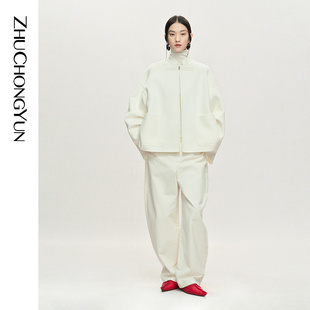 极简东方对襟立领毛呢短外套 ZHUCHONGYUN2026春新款 澳洲羊毛