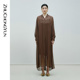 ZHUCHONGYUN秋季 连衣裙 咖色雾感绑带设计桑蚕丝宽松长款