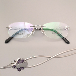 超轻无框TITANIUM IP近视眼镜架 防蓝光眼镜框银色深红紫色女士款