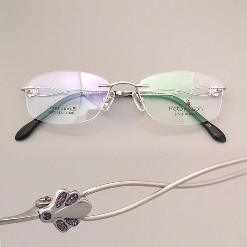 银色无框纯钛女士超轻近视眼镜框