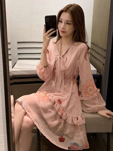 2020新款春季超仙森系仙女裙闺蜜装复古甜美少女雪纺连衣裙感裙子