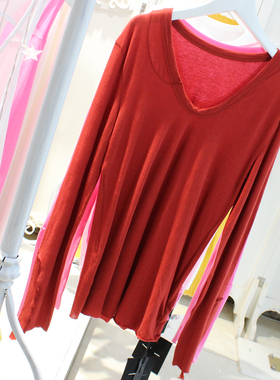 MACQNF正品100%棉高品质鸡心领修身显瘦红色/玫红纯棉T恤MQ59860A