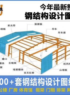 建筑钢结构设计施工图CAD办公楼工业厂房车间门刚框架桁架方案图
