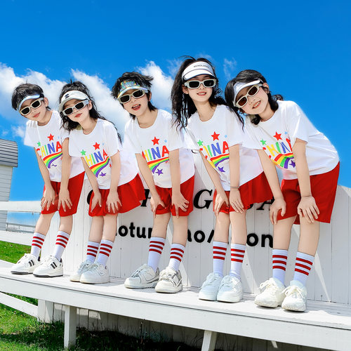 中国红啦啦队演出服幼儿园