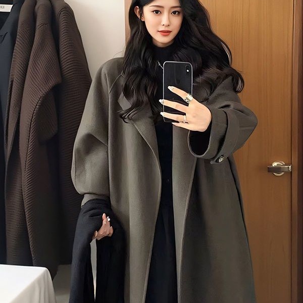 双面CELINA复古保暖中长款好看COSY正肩拉夏感超毛呢外套贝尔羊绒