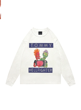 章自豪False Perception恶魔五芒星tommy复古做旧水洗褪色长袖