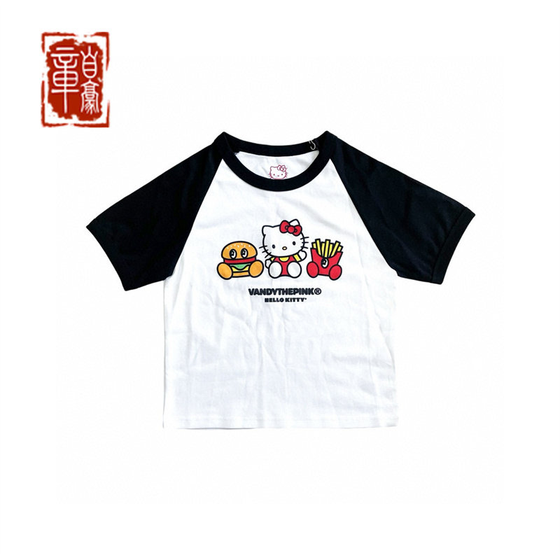 vandythepink 24ss hello kitty 露肚脐 黑白拼接短袖tee短袖