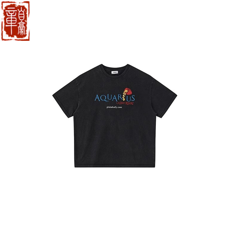 GLOBALVALLY 黑色药丸做旧水洗短袖 SHORT SLEEVED SHIRTS