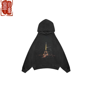 章自豪False Perception巴黎夜景水钻星空埃菲尔铁塔连帽卫衣水洗