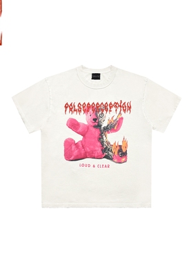 章自豪False Perception动漫创意设计破坏机械熊水洗做旧复古短袖