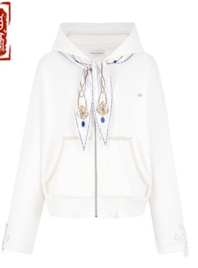 【章自豪】Orison Morgana 珍珠水钻天丝领巾连帽衫拉链卫衣宽松