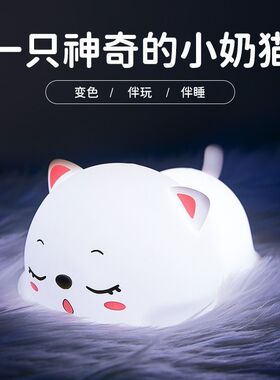 呼噜猫拍拍小夜灯睡眠卧室柔光护眼床头生日礼物台灯儿童伴睡女生
