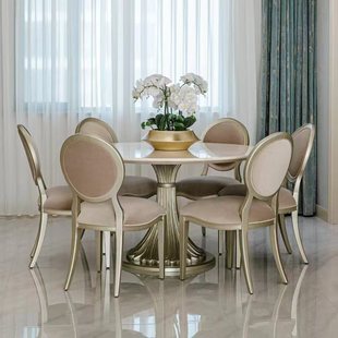 美式轻奢圆餐桌美克同款芳汀澜系列餐桌美家现代美式大理石餐桌