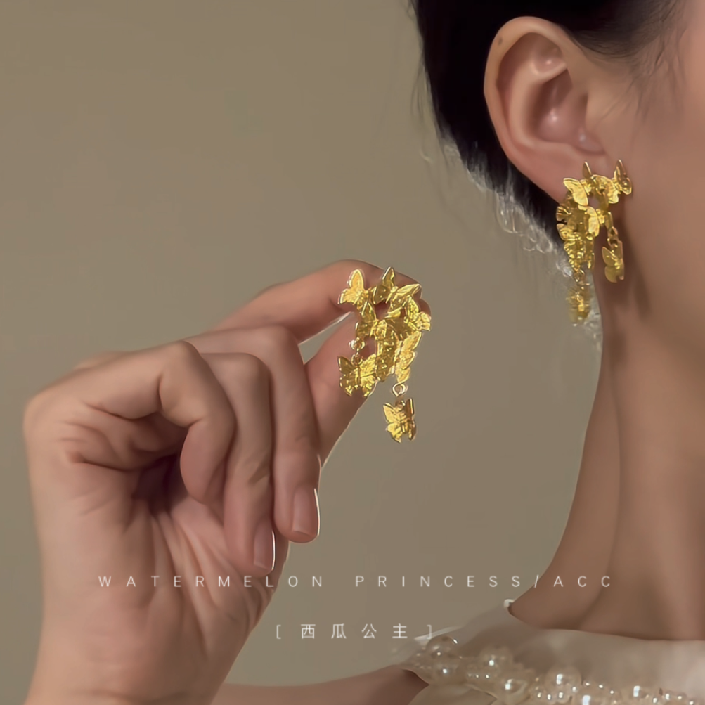 「金蝶飞舞」金色蝴蝶耳环2025新款爆款高级感轻奢小众独特耳饰女